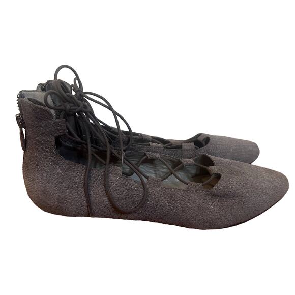 Eileen Fisher Loop 2 Lace Grey Flats sz 7 Leather Suede Flats Lace Up ballet - Picture 1 of 5